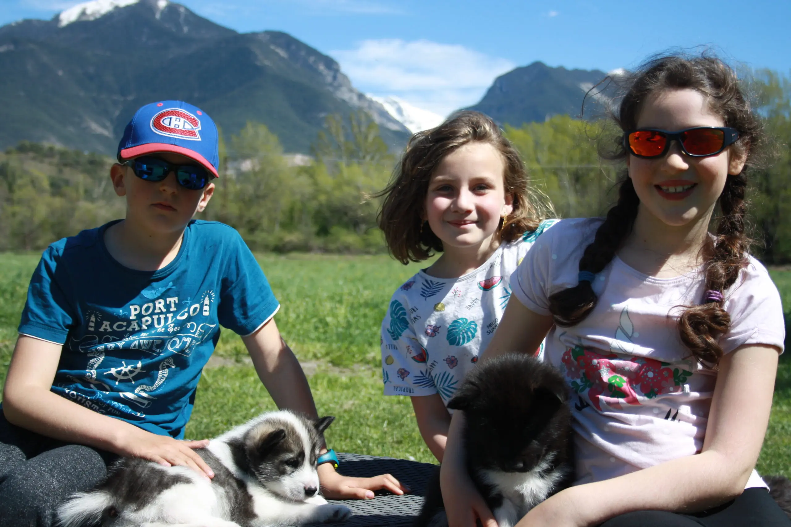 Moment de complicité entre un participant et un chien nordique dans les Alpes